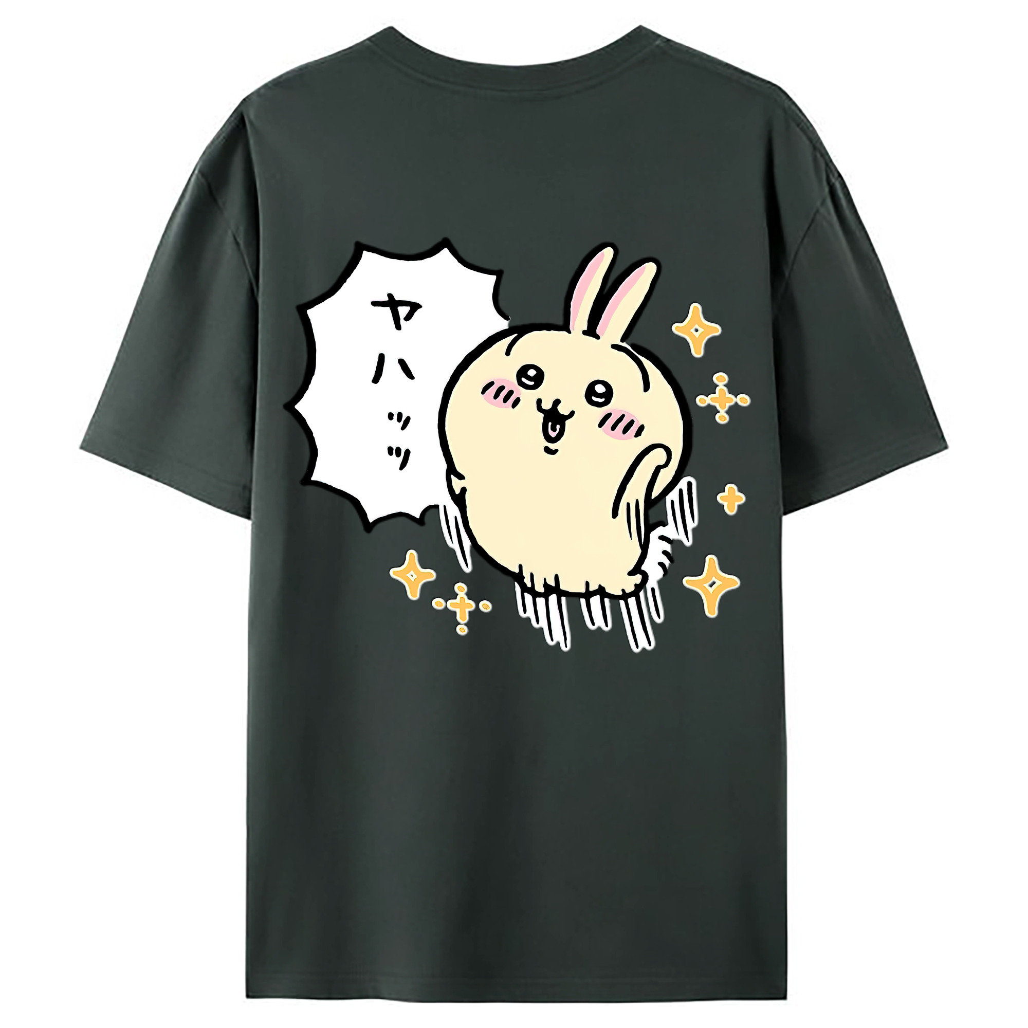 （画像用） ちいかわ うさぎ Chii-kawa usagi 綿100％ メンズ半袖Tシャツ（バックプリント） 通気性